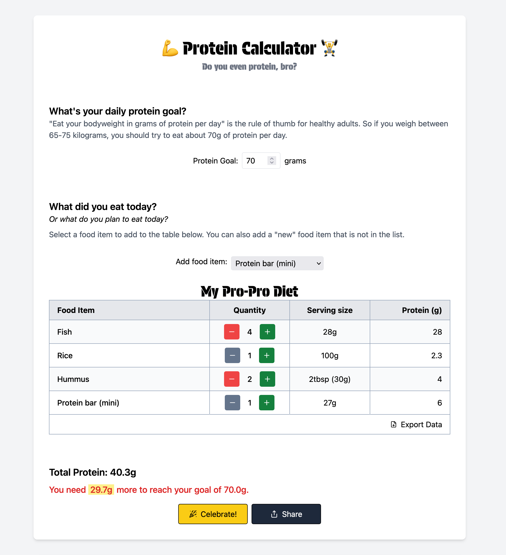 Screenshot of Protein Calculator