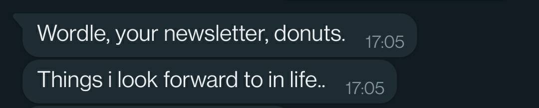 Wordle, your newsletter, donuts. Things I look forward to in life.