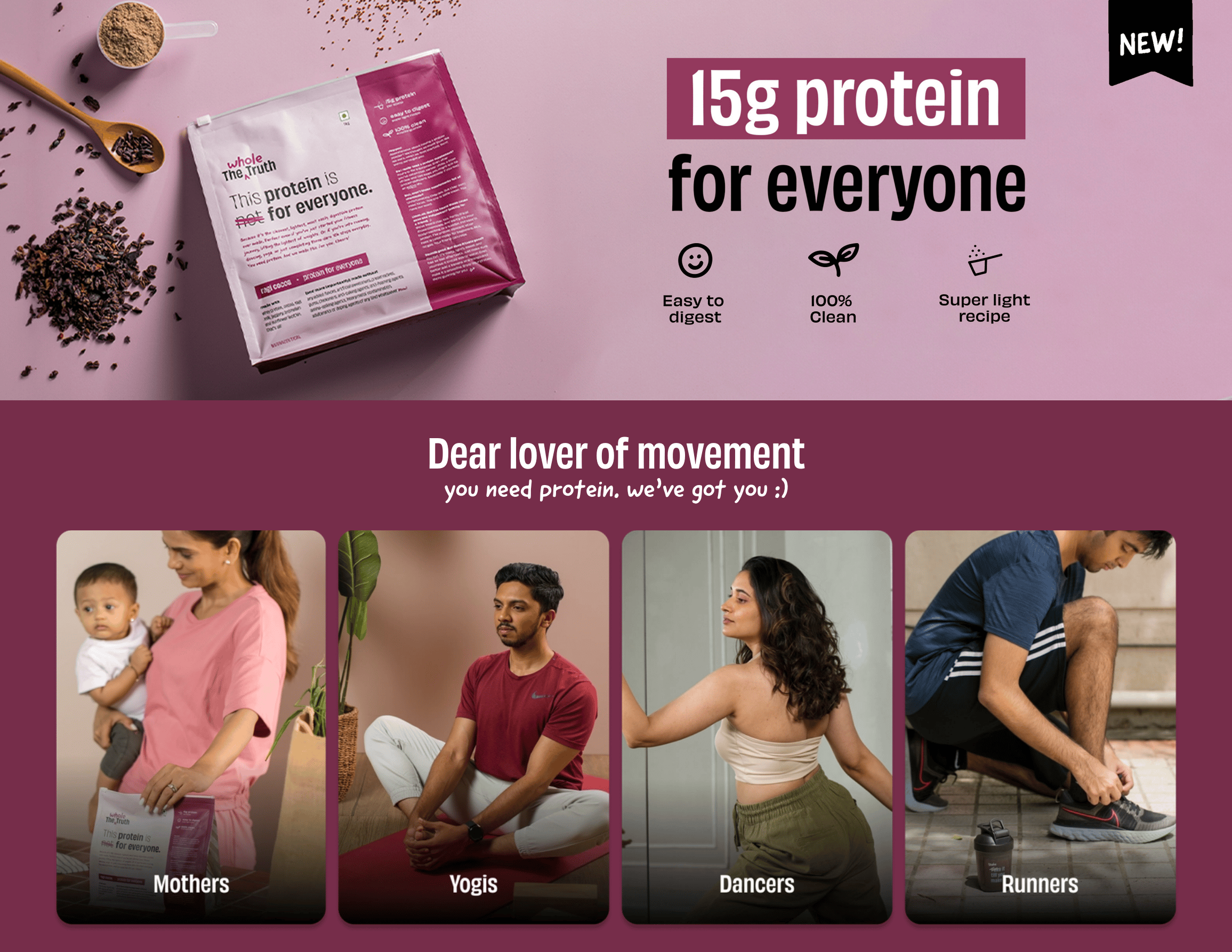 Screenshot of The Whole Truth's webpage advertising their beginner protein products.