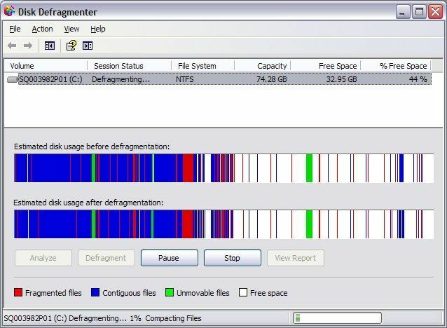 Disk Defragmenter in Windows XP