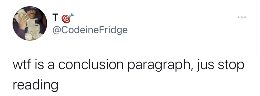 wtf is a conclusion paragraph, jus stop reading